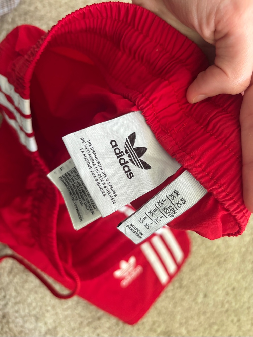 Adidas Red Shorts with White Three-Stripes - Picture 3 of 3